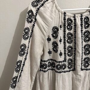 Zara Embroidered Peasant Blouse with Back Cutout Detail